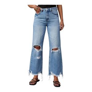 Melarey Women’s High Waist Distressed Ripped Wide Leg Cropped Jeans Size Medium